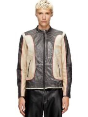 BRAND NEW:  Diesel Men's L-Evert Leather Moto Jacket, Size 44